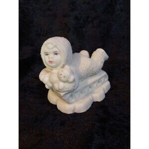 Vintage Snowbaby Riding on a Sled With Teddy Bear Department 56  Collectible
